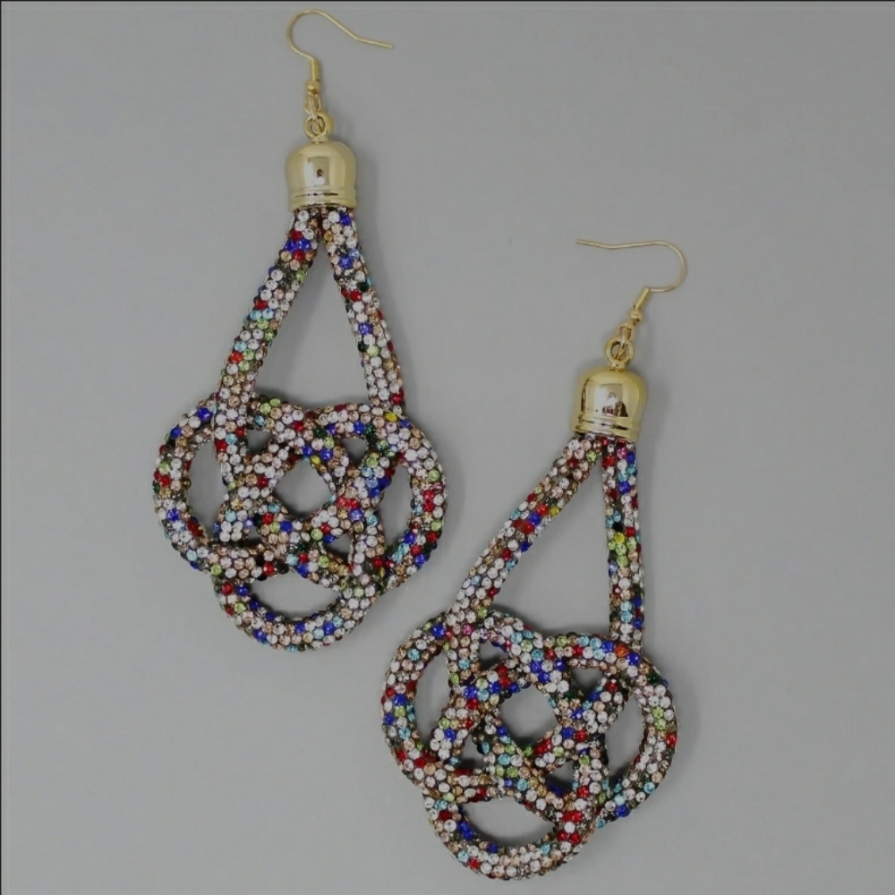 Rhinestone Pave Knot Statement Drop Earrings